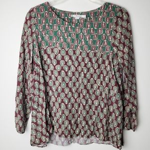 Boden Retro Brown Green Top 3/4 Sleeves Size 6